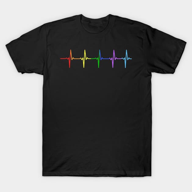 Rainbow Pulse Hearbeat T-Shirt by ronniebryx